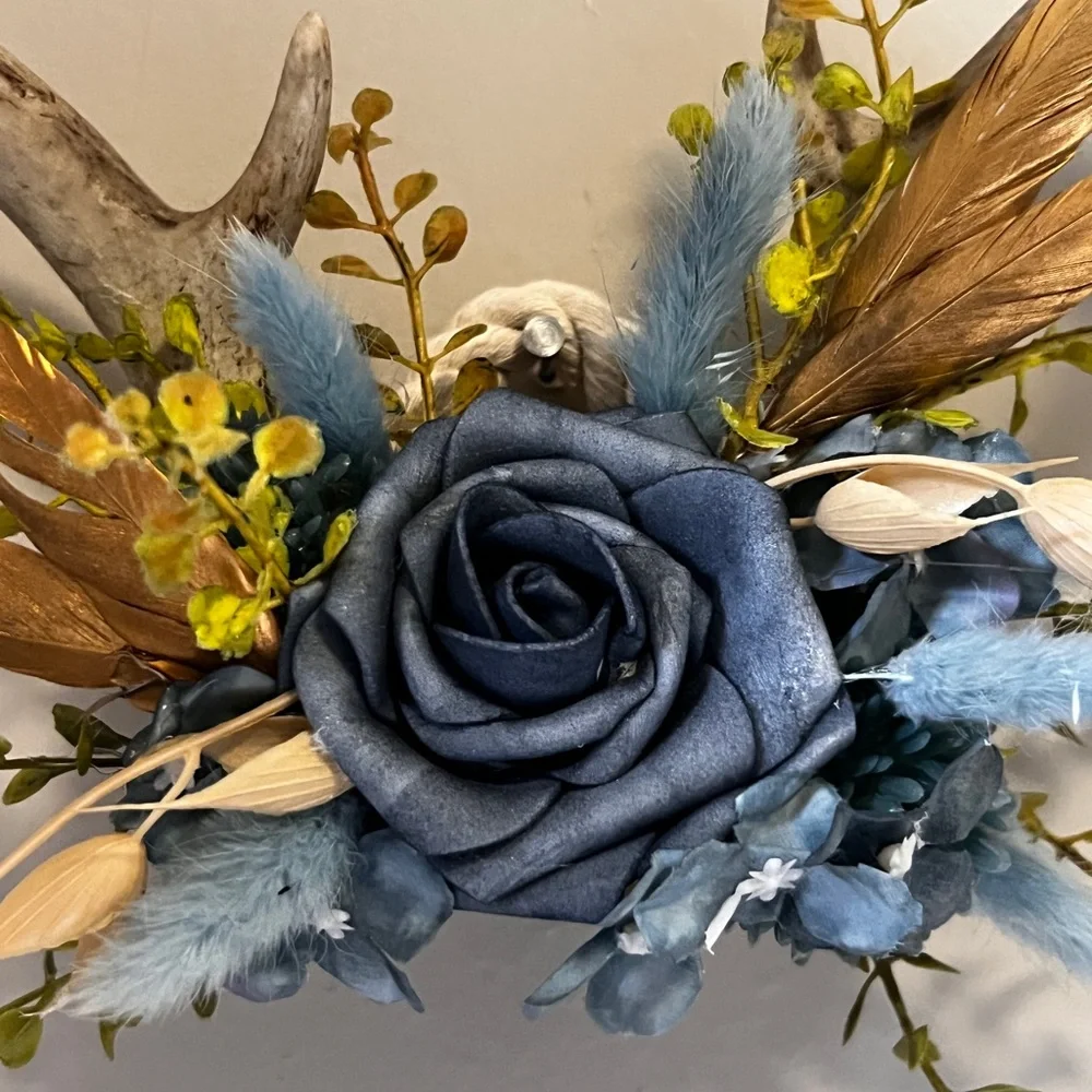 Handmade Antler Wall Decor Blue Floral Rustic Cottage Western Boho the farmhouse